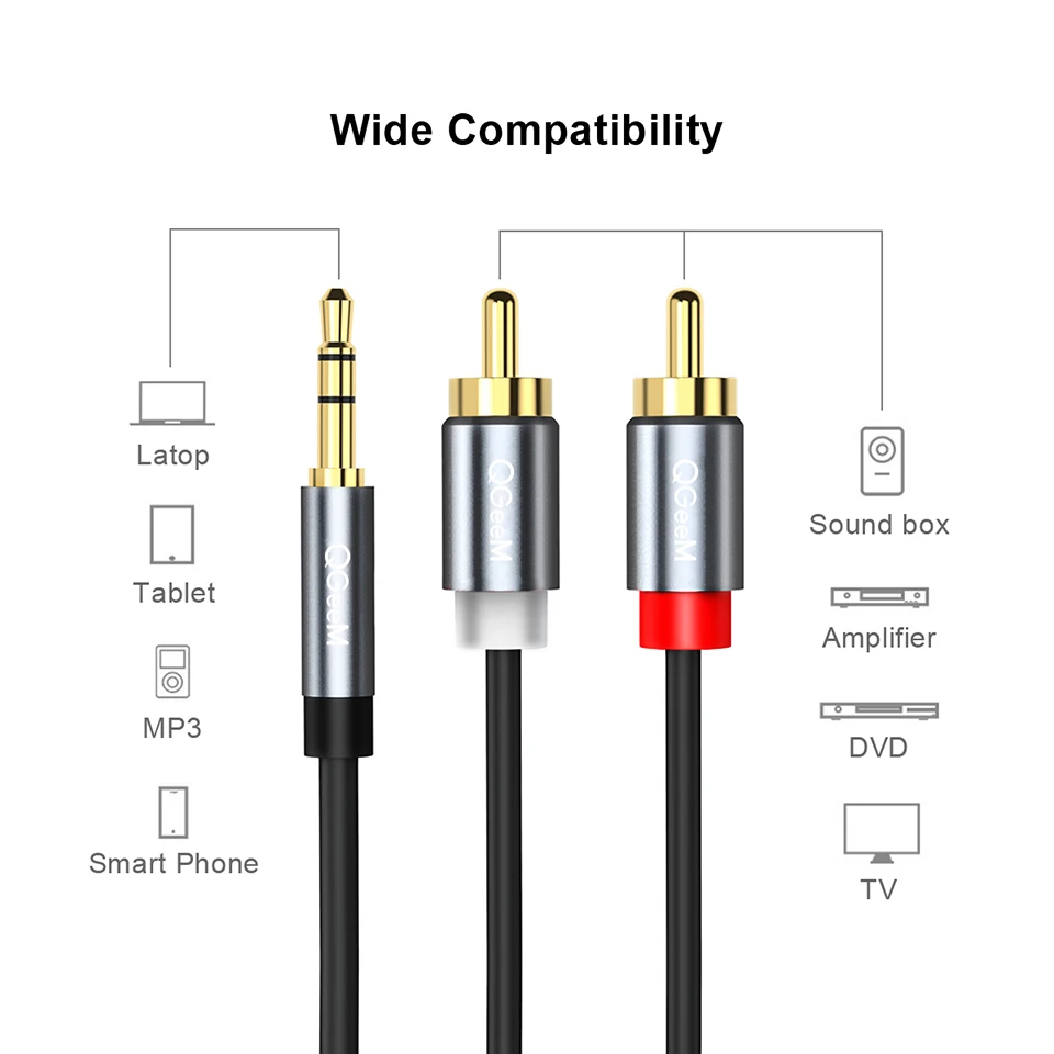 Cabo RCA QGeeM 2RCA para 3.5mm - Home Cinema Tv avaliação e preço
